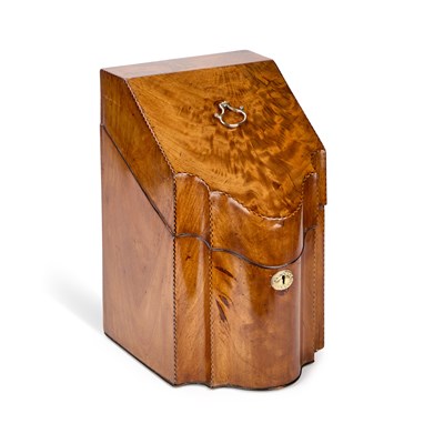 Lot 758 - A GEORGE III MAHOGANY SERPENTINE KNIFE BOX