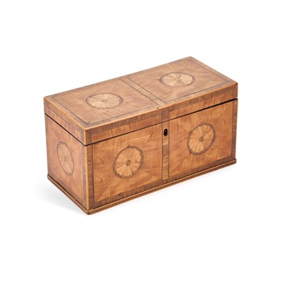 Lot 756 - A GEORGE III INLAID SATINWOOD TEA CADDY