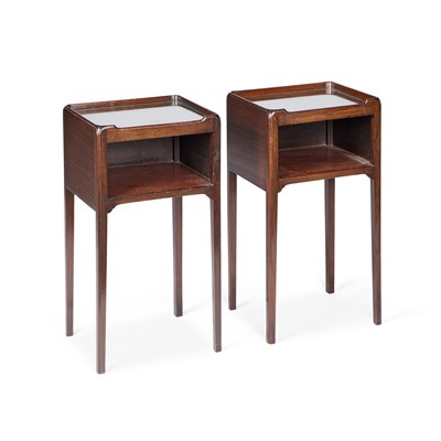Lot 704 - A PAIR OF GEORGIAN STYLE MAHOGANY BEDSIDE TABLES