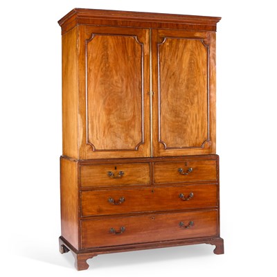 Lot 731 - A GEORGE III MAHOGANY LINEN PRESS