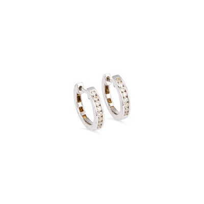 Lot 418 - A PAIR OF 18 CARAT WHITE GOLD DIAMOND HOOP EARRINGS