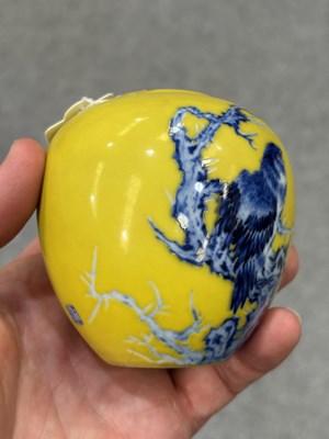 Lot 125 - A CHINESE YELLOW-GROUND AND UNDERGLAZE BLUE BRUSH WASHER