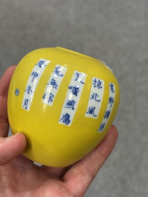 Lot 125 - A CHINESE YELLOW-GROUND AND UNDERGLAZE BLUE BRUSH WASHER