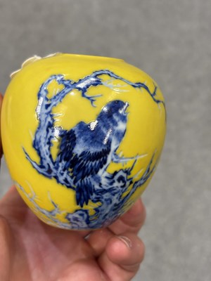 Lot 125 - A CHINESE YELLOW-GROUND AND UNDERGLAZE BLUE BRUSH WASHER