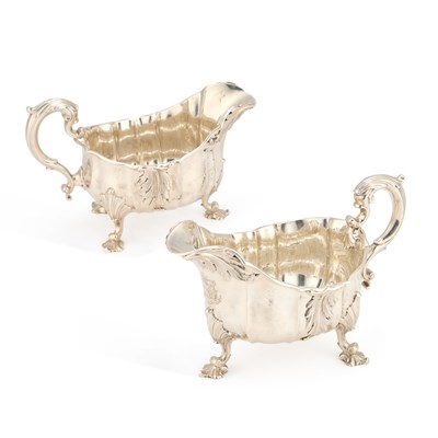 Lot 442 - A LARGE PAIR OF EARLY VICTORIAN SILVER SAUCEBOATS