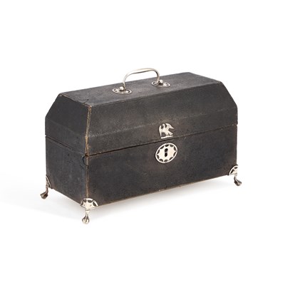 Lot 488 - A SET OF TWO CASED GEORGE III SILVER TEA CADDIES AND A SUGAR BOX