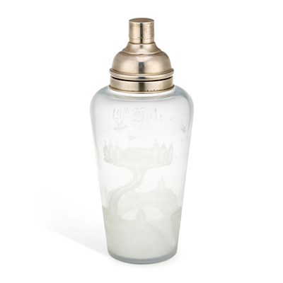 Lot 139 - GOLFING INTEREST: A LARGE AMERICAN STERLING SILVER MOUNTED COCKTAIL SHAKER