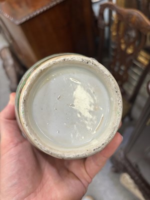 Lot 75 - A NEAR PAIR OF 19TH CENTURY CHINESE FAMILLE ROSE CELADON-GROUND PORCELAIN VASES