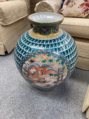 Lot 81 - A VERY LARGE JAPANESE ENAMEL DECORATED PORCELAIN VASE