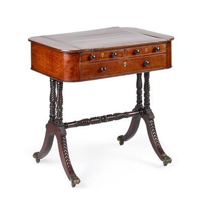 Lot 1104 - AN EARLY 19TH CENTURY STRING-INLAID, MAHOGANY AND ROSEWOOD LIBRARY TABLE