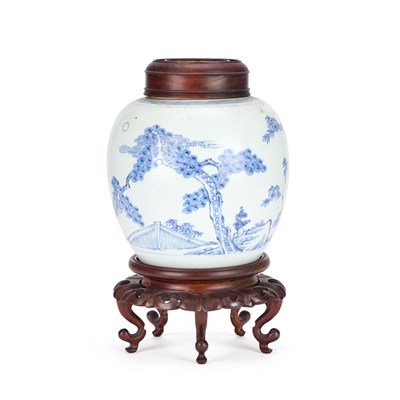 Lot 42 - A CHINESE BLUE AND WHITE PORCELAIN GINGER JAR