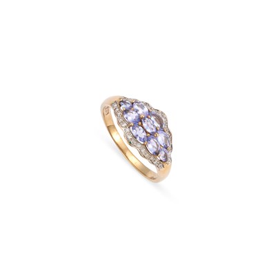 Lot 450 - A 9 CARAT GOLD TANZANITE AND DIAMOND RING