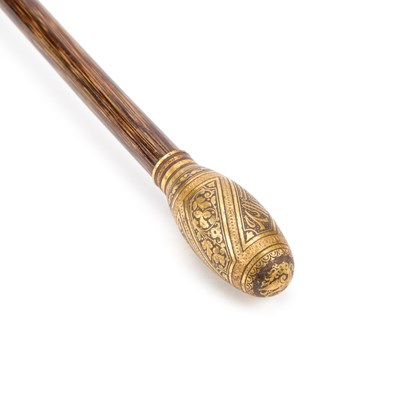 Lot 530 - AN ISLAMIC DAMASCENED CANE HANDLE