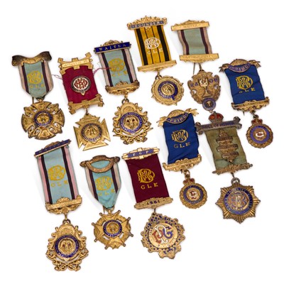 Lot 17 - A COLLECTION OF NINE ROYAL ANTEDILUVIAN ORDER OF BUFFALOES SILVER AND ENAMEL JEWELS