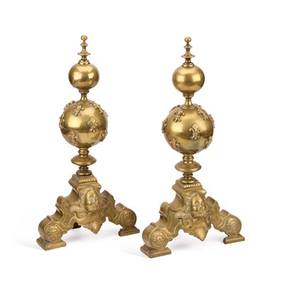 Lot 205 - A PAIR OF 19TH CENTURY DUTCH BRASS ANDIRONS
