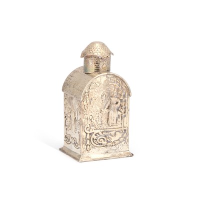 Lot 123 - A GERMAN CHINOISERIE SILVER TEA CADDY