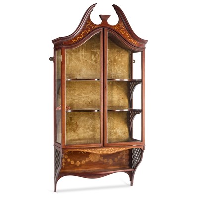 Lot 1053 - A FINE EDWARDIAN INLAID MAHOGANY HANGING WALL CABINET