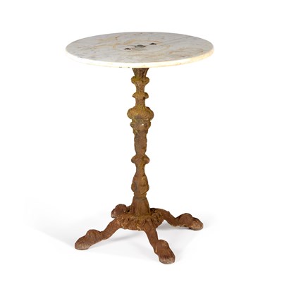 Lot 1055 - A MARBLE-TOPPED VICTORIAN CAST IRON TABLE