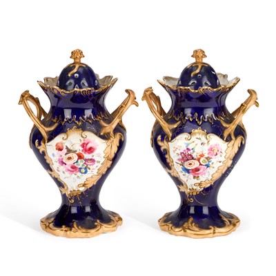 Lot 91 - A PAIR OF STAFFORDSHIRE POTPOURRI VASES AND COVERS