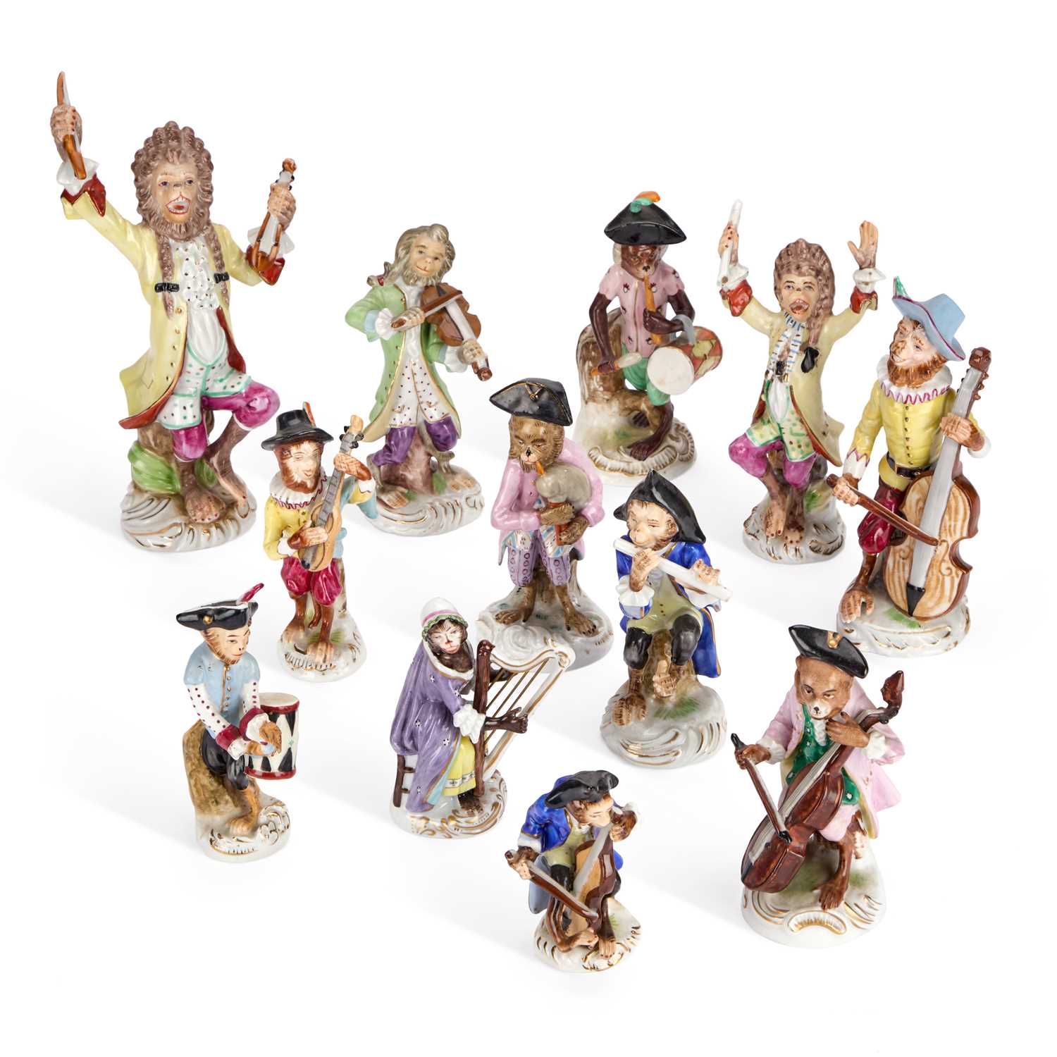 Lot 68 - A COLLECTION OF TWELVE GERMAN PORCELAIN MONKEY BAND FIGURES