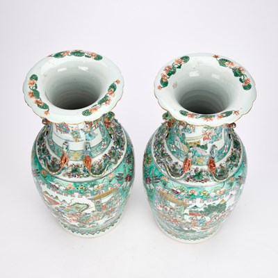 Lot 134 - A LARGE PAIR OF CHINESE TURQUOISE-GROUND FAMILLE ROSE ENAMELLED VASES
