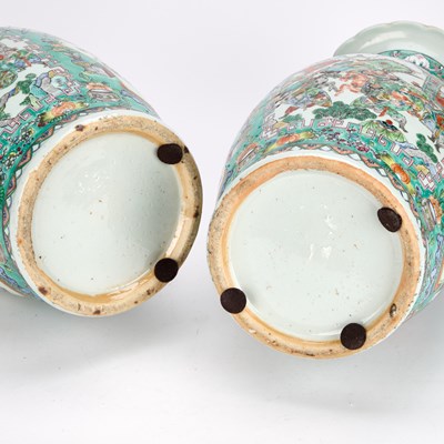 Lot 134 - A LARGE PAIR OF CHINESE TURQUOISE-GROUND FAMILLE ROSE ENAMELLED VASES