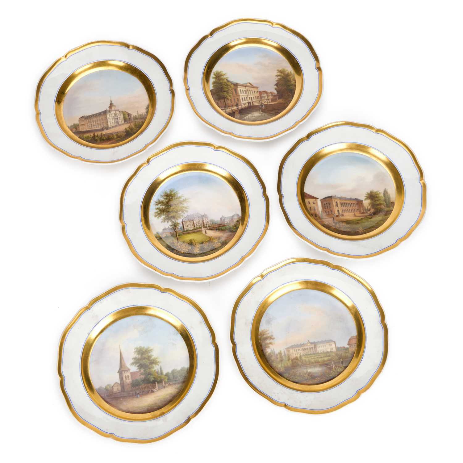 Lot 105 - A SET OF SIX BERLIN (K.P.M.) PORCELAIN TOPOGRAPHICAL CABINET PLATES