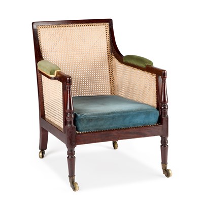 Lot 1080 - AN EARLY 19TH CENTURY MAHOGANY AND CANEWORK BERGÈRE