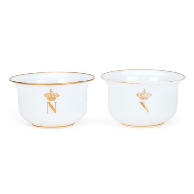 Lot 22 - A PAIR OF WHITE OPALINE GLASS RINSERS FROM A SERVICE PRESENTED TO NAPOLEON III