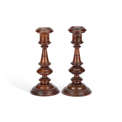 Lot 1122 - A PAIR OF 19TH CENTURY ROSEWOOD CANDLESTICKS