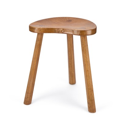 Lot 1131 - ROBERT THOMPSON OF KILBURN, A MOUSEMAN OAK COW STOOL