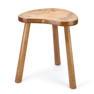 Lot 1136 - ROBERT THOMPSON OF KILBURN, A MOUSEMAN OAK COW STOOL