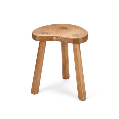 Lot 1130 - ROBERT THOMPSON OF KILBURN, A MOUSEMAN OAK COW STOOL