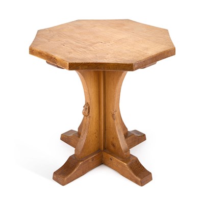 Lot 1128 - ROBERT THOMPSON OF KILBURN, A MOUSEMAN OAK OCTAGONAL COFFEE TABLE