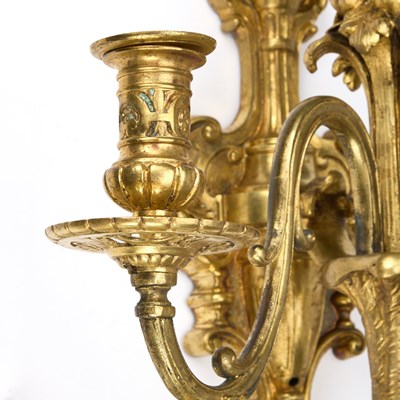 Lot 990 - A GOOD SET OF FOUR GILT-BRONZE THREE-LIGHT WALL SCONCES