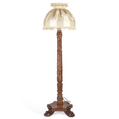 Lot 1078 - A CARVED MAHOGANY STANDARD LAMP