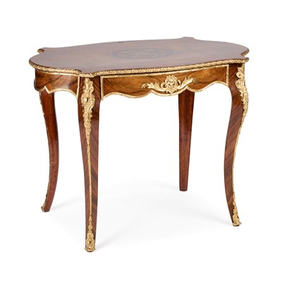 Lot 1092 - A FINE 19TH CENTURY ORMOLU-MOUNTED WALNUT AND MARQUETRY WRITING TABLE