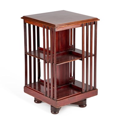 Lot 1097 - AN EDWARDIAN INLAID MAHOGANY REVOLVING BOOKCASE