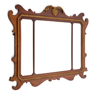 Lot 1114 - AN 18TH CENTURY STYLE PARCEL-GILT AND MAHOGANY OVERMANTEL MIRROR