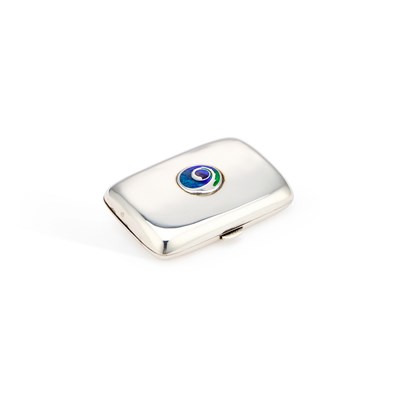 Lot 414 - AN ARTS AND CRAFTS SILVER AND ENAMEL CIGARETTE CASE