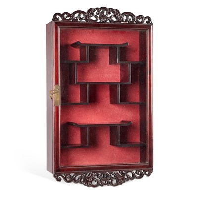 Lot 1060 - A CHINESE HARDWOOD WALL-HANGING DISPLAY CABINET