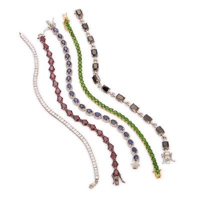 Lot 721 - A GROUP OF SILVER GEM-SET BRACELETS