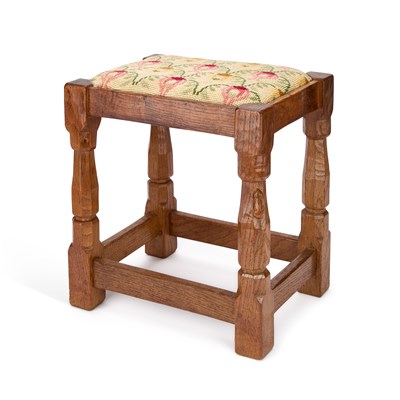Lot 1129 - ROBERT THOMPSON OF KILBURN, A VINTAGE MOUSEMAN OAK STOOL