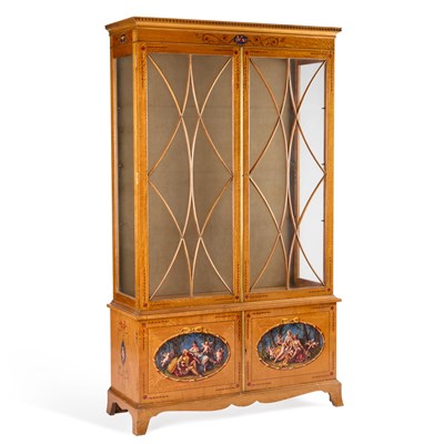 Lot 1043 - A NEOCLASSICAL REVIVAL PAINTED SATINWOOD VITRINE