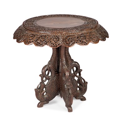 Lot 1034 - AN ANGLO-INDIAN CARVED HARDWOOD OCCASIONAL TABLE