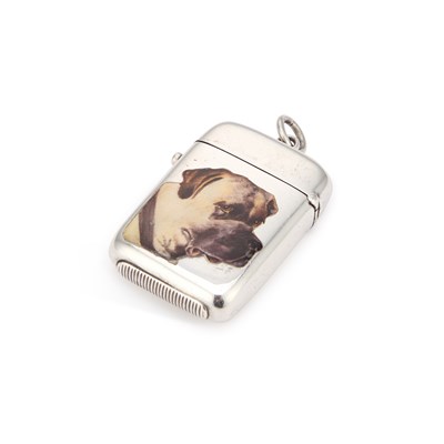 Lot 467 - A VICTORIAN SILVER AND ENAMEL VESTA CASE