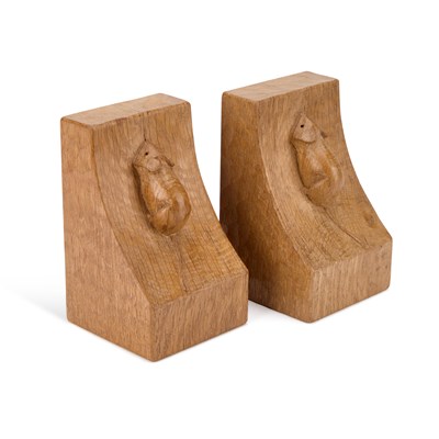 Lot 1138 - ROBERT THOMPSON OF KILBURN, A PAIR OF MOUSEMAN OAK BOOKENDS