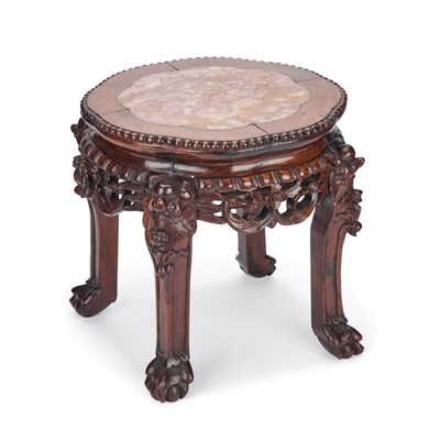 Lot 1108 - A CHINESE MARBLE-INSET HARDWOOD STAND
