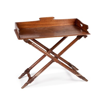 Lot 1039 - A 19TH CENTURY MAHOGANY BUTLER'S TRAY ON STAND