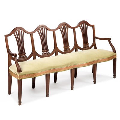 Lot 1043 - A HEPPLEWHITE STYLE MAHOGANY CHAIR-BACK SETTEE